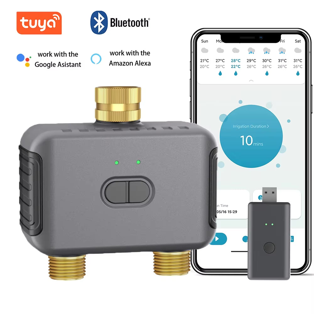 Water Timer with Gateway Dual Hose Automatic Garden Irrigation Watering System Remote Sprinkler Programmer Support Alexa
