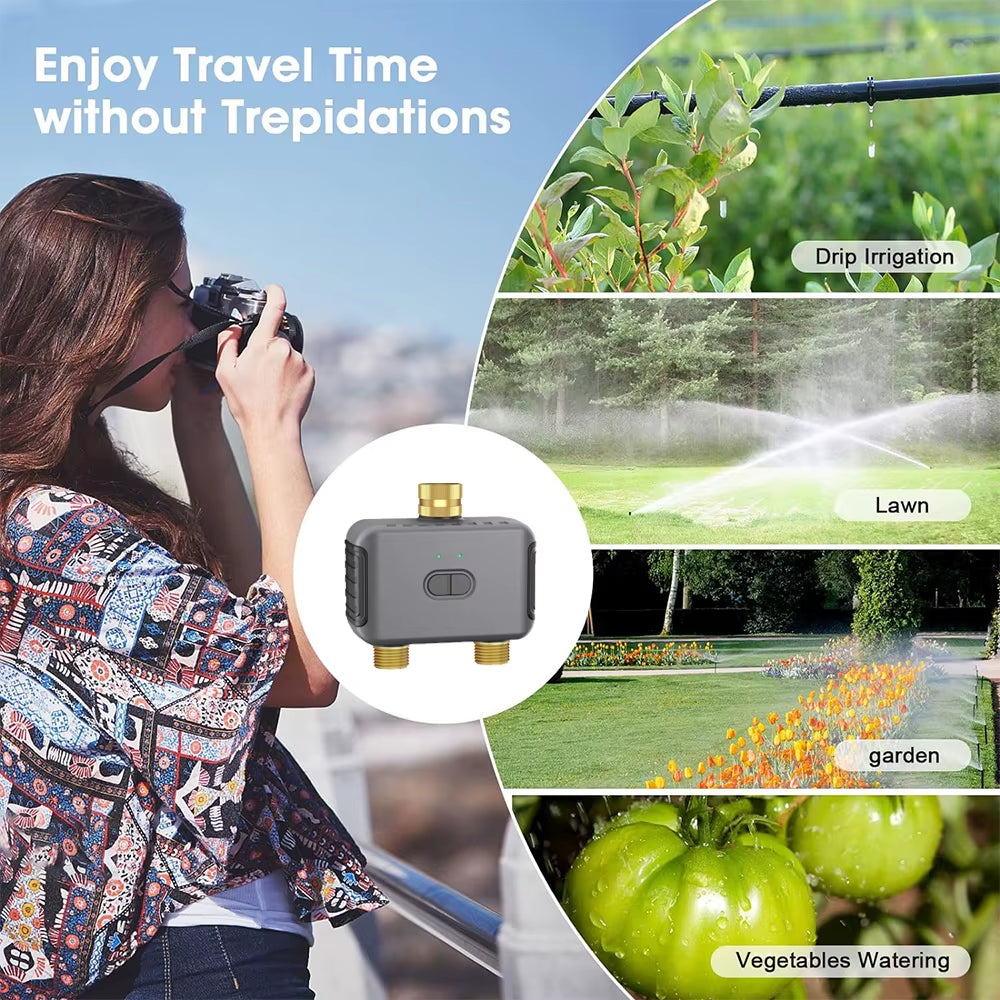 Water Timer with Gateway Dual Hose Automatic Garden Irrigation Watering System Remote Sprinkler Programmer Support Alexa