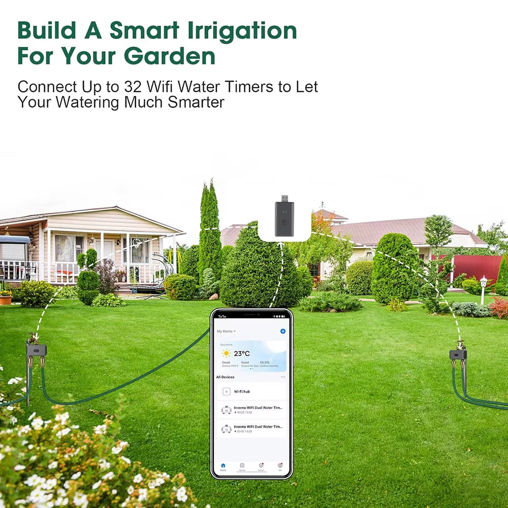 Water Timer with Gateway Dual Hose Automatic Garden Irrigation Watering System Remote Sprinkler Programmer Support Alexa